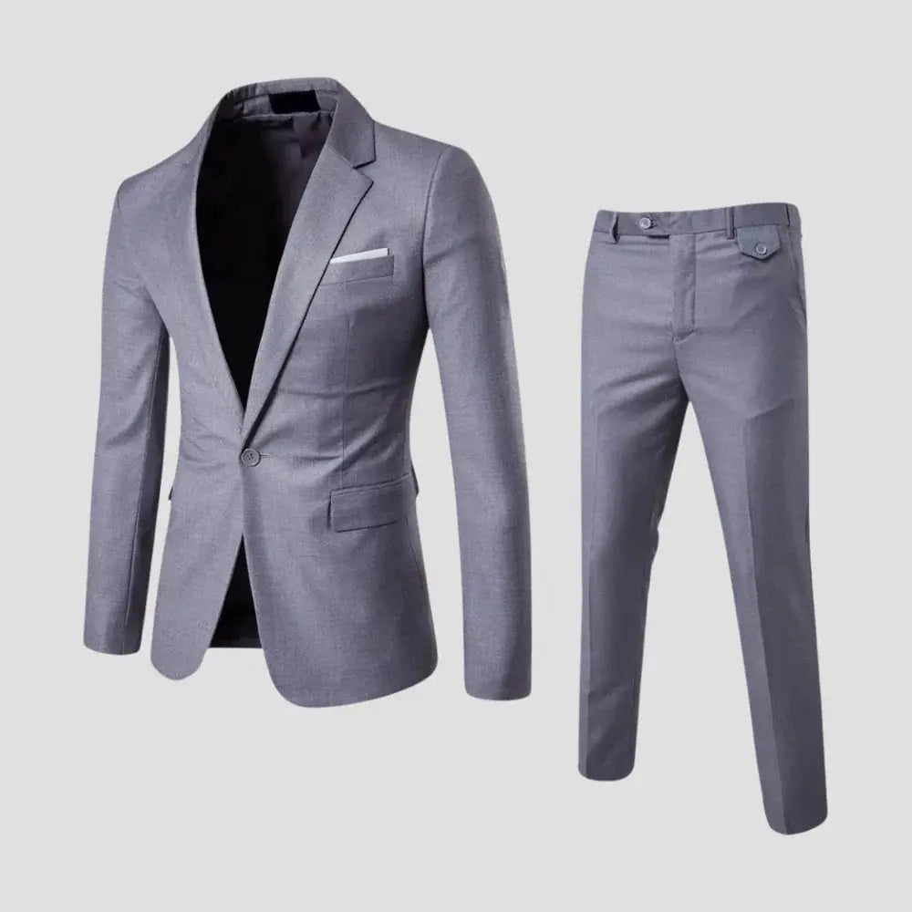 Single Breasted Suit Set Men Woven Fabric Slim Fit Notch Lapel Tapered Trouser