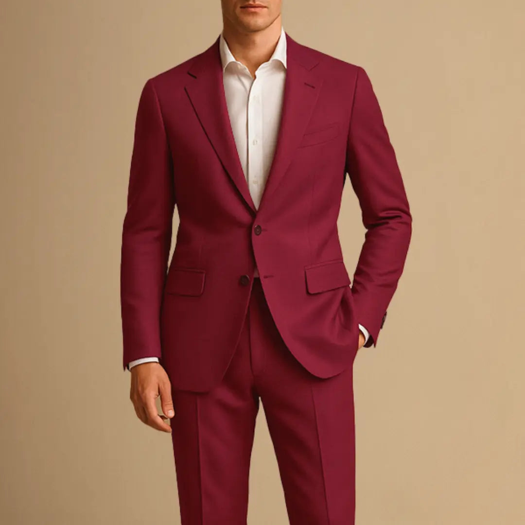 Ensemble de costume à simple boutonnage pour homme en tissu tissé coupe slim revers cranté pantalon tapered