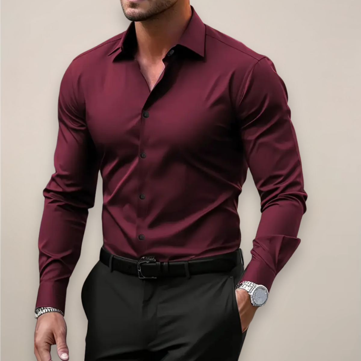 Button Down Collar Shirt Cotton Blend Long Sleeve Tailored Fit Smart Casual