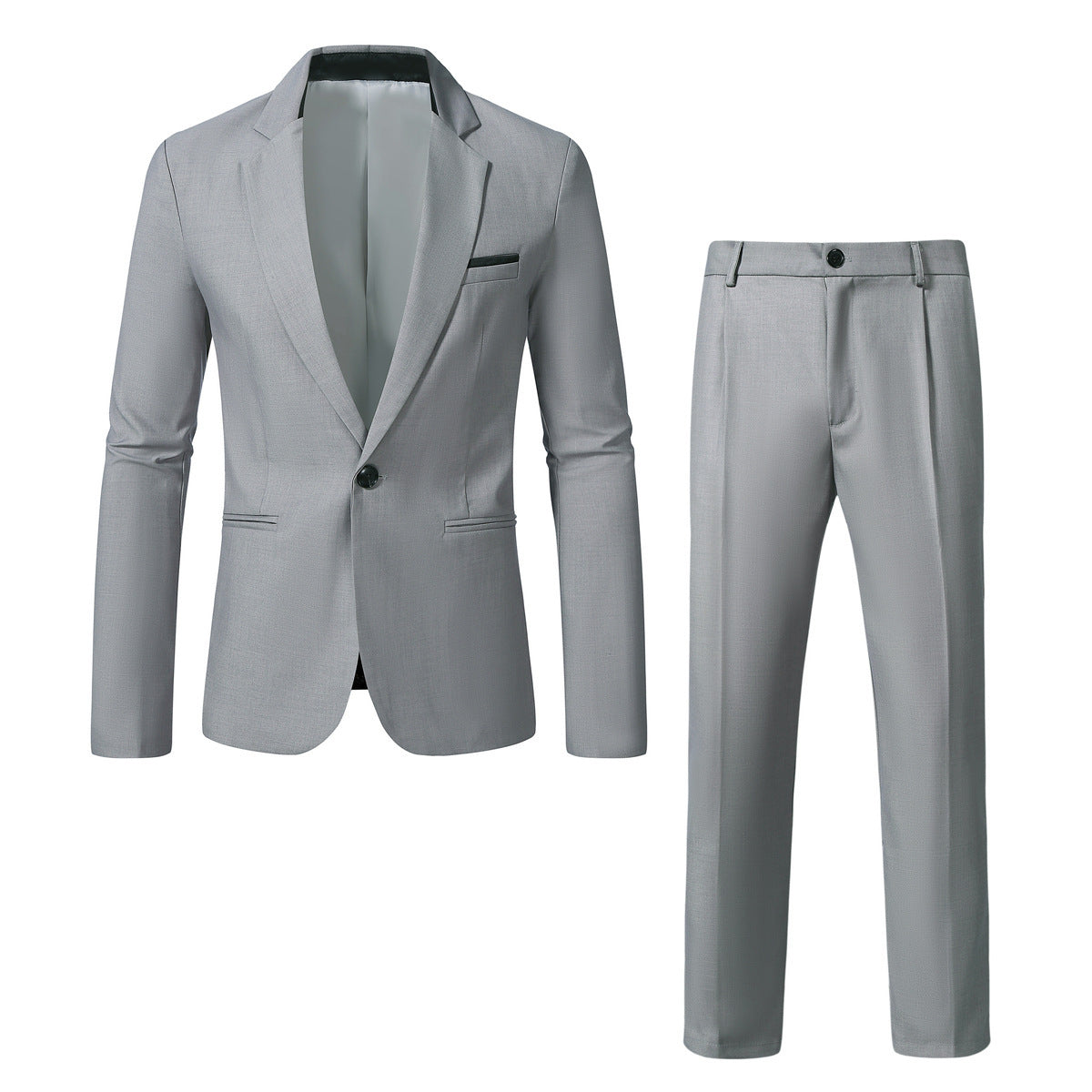 Single Button Suit Set Men Woven Fabric Slim Fit Notch Lapel Tapered Trouser Formal