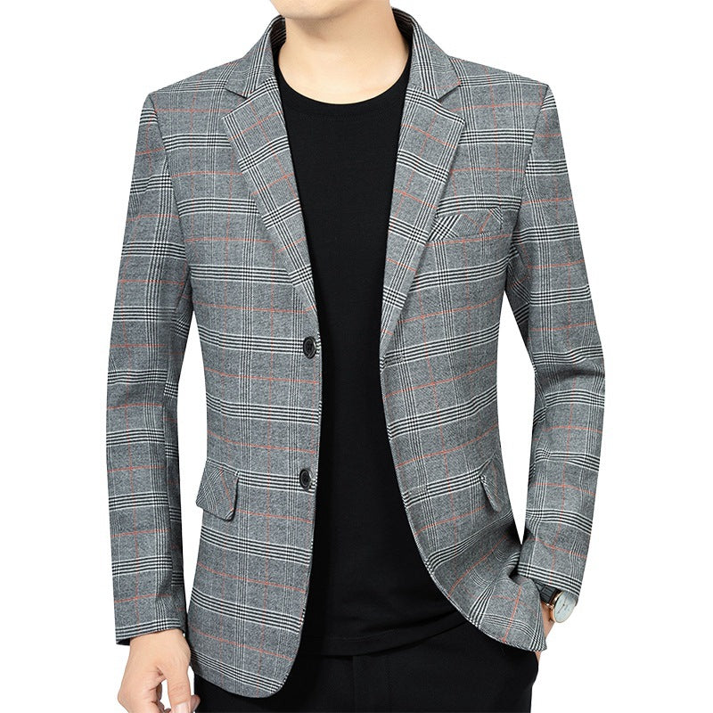 Men's Check Blazer Notch Lapel Single Breasted Smart Casual Jacket