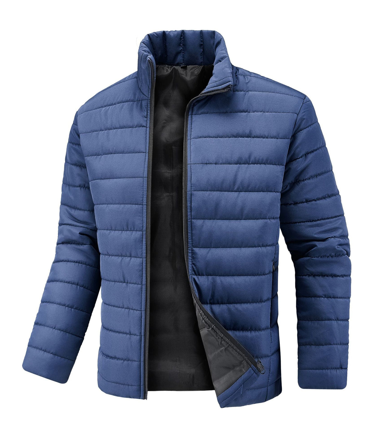 Men's Padded Puffer Jacket Stand Collar Slim Fit Full Zip