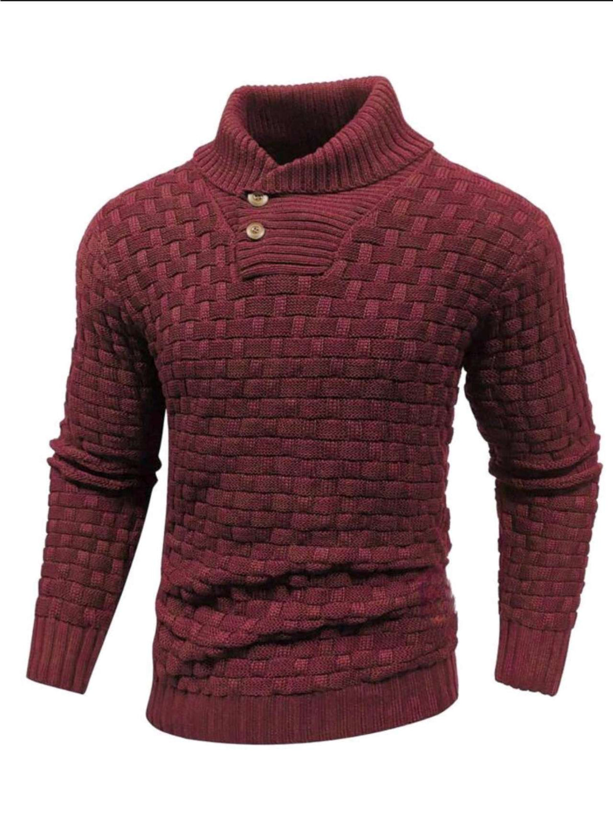 Men's Shawl Collar Jumper Textured Knit Button Neck Ribbed Cuffs