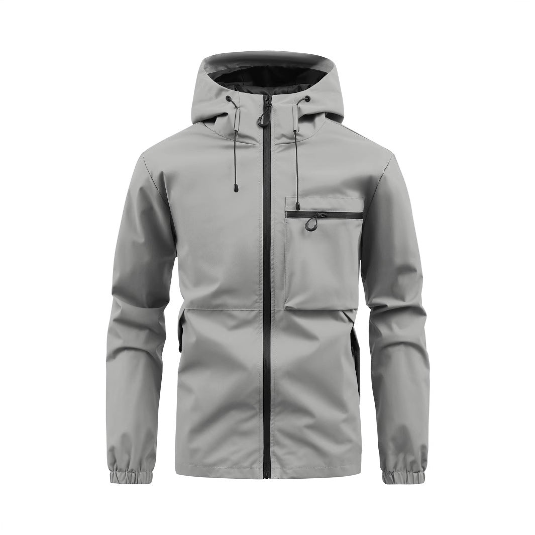 Men's Waterproof Windbreaker Hooded Zip Front