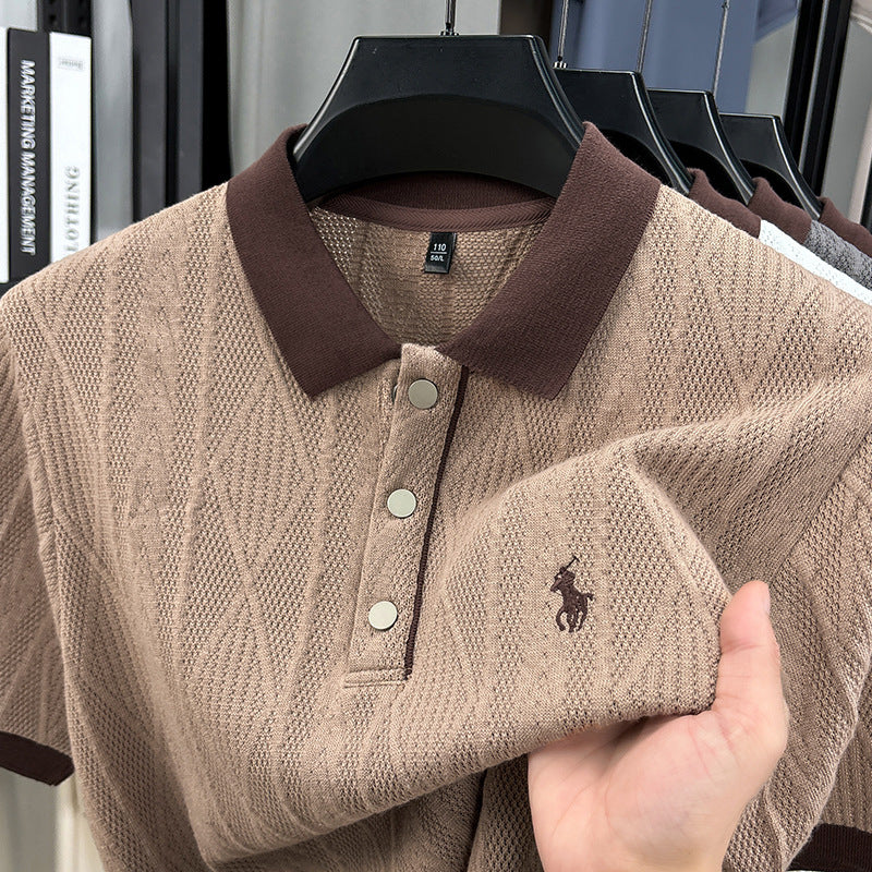 <font dir="auto" style="vertical-align: inherit;"><font dir="auto" style="vertical-align: inherit;">2026 Summer New Arrival: Men's Knitted Short-Sleeve Sweater with Jacquard Embroidered Collar, Korean Style, Fashionable Fit for Middle-Aged Men.</font></fo