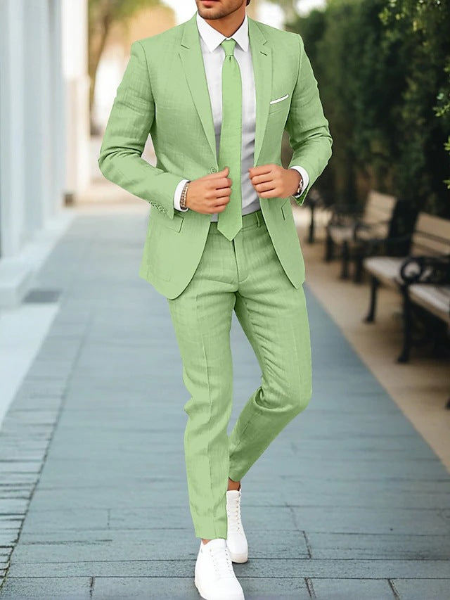 Men's Linen Suit Slim Fit Summer Tailored