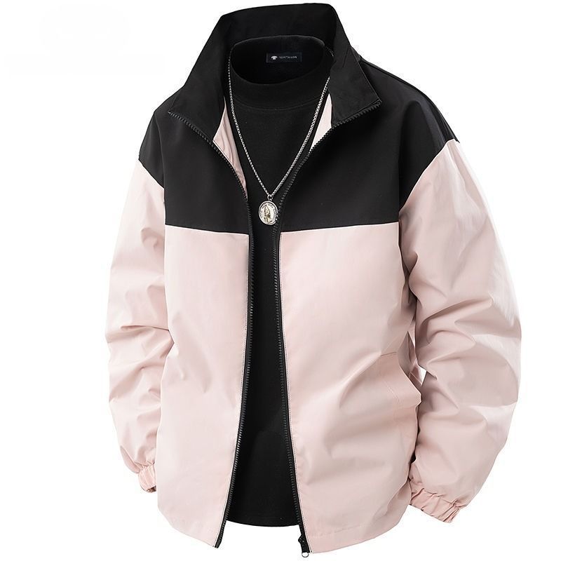 Men's Patchwork Jacket Stand Collar Loose Fit