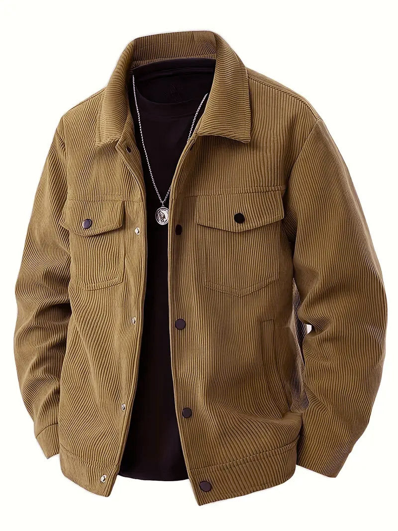 Men's Corduroy Shirt Jacket Single Breasted Lapel