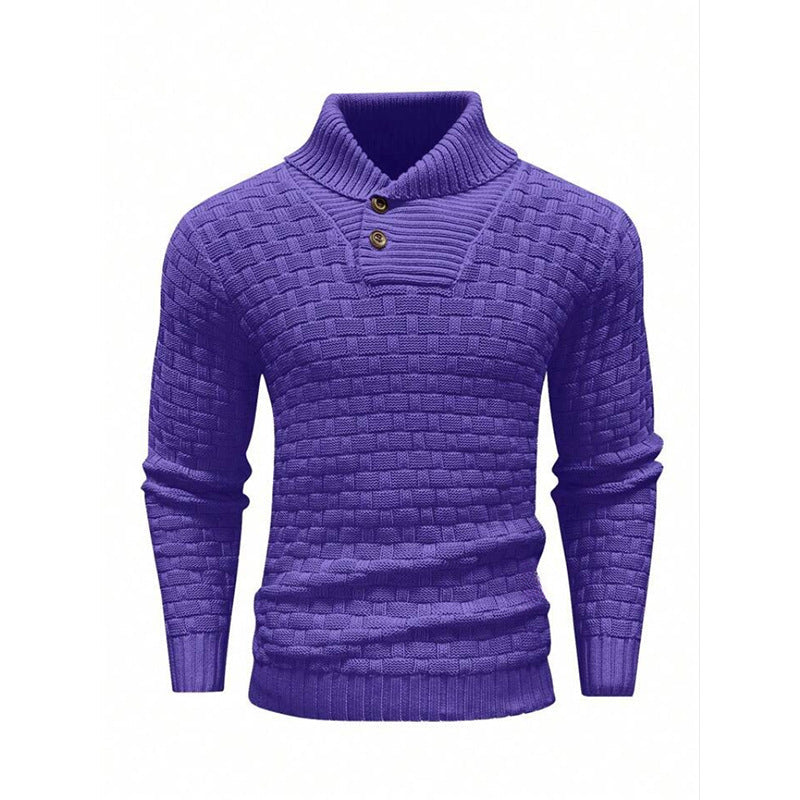 Men's Shawl Collar Jumper Textured Knit Button Neck Ribbed Cuffs