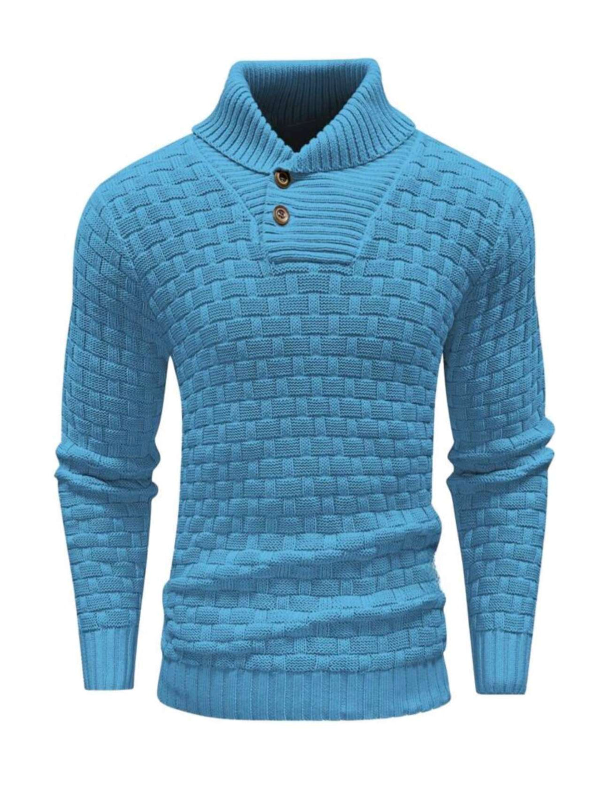 Men's Shawl Collar Jumper Textured Knit Button Neck Ribbed Cuffs