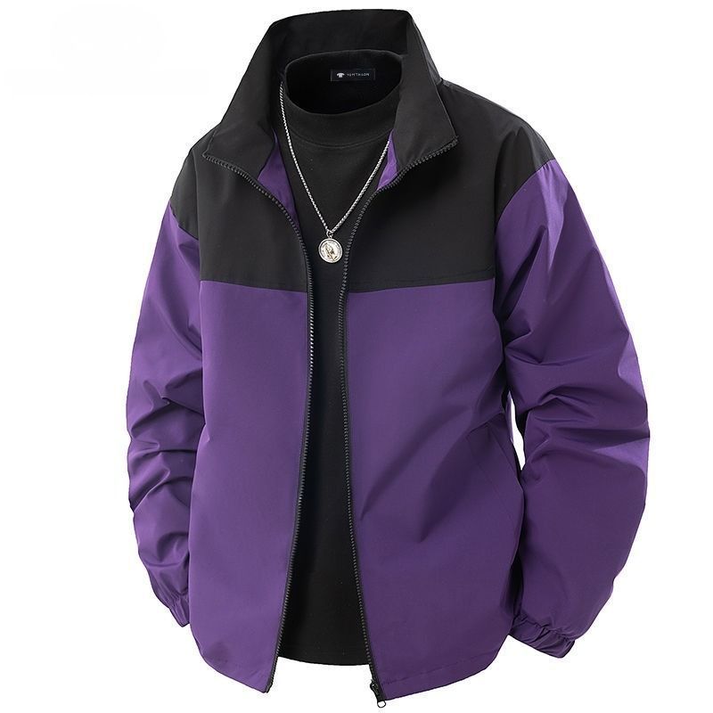 Men's Patchwork Jacket Stand Collar Loose Fit