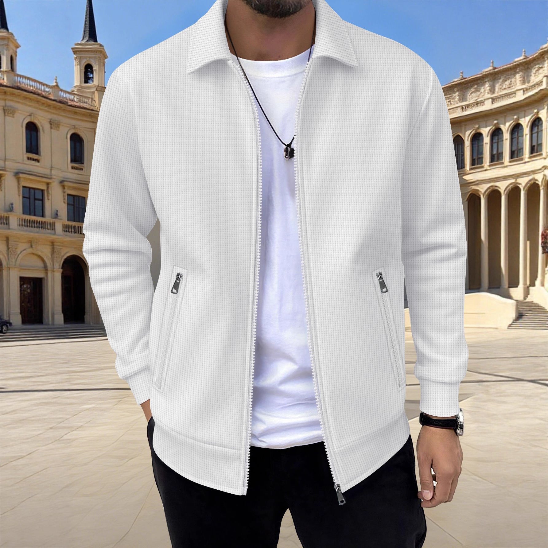 Men's Textured Jacket Zip Front Long Sleeve