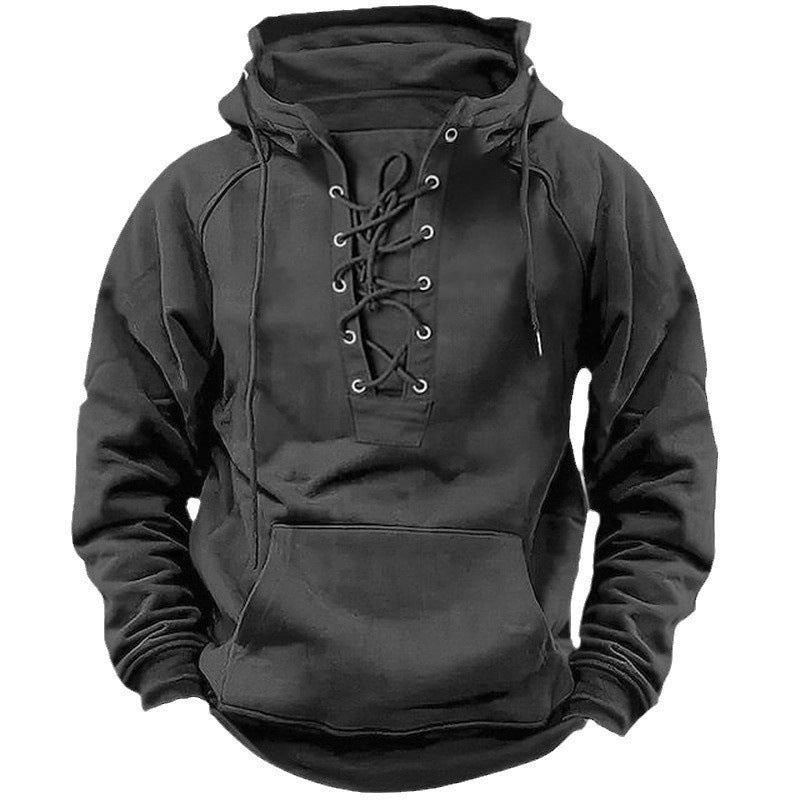 Men's Lace Up Hoodie Long Sleeve Retro Style