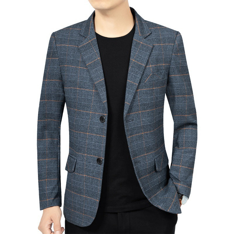 Men's Check Blazer Notch Lapel Single Breasted Smart Casual Jacket