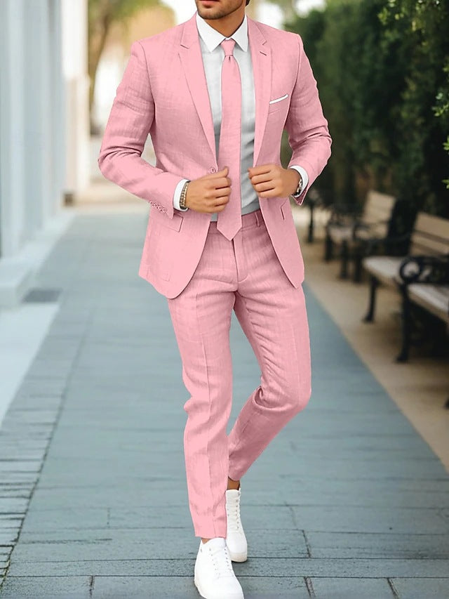 Men's Linen Suit Slim Fit Summer Tailored
