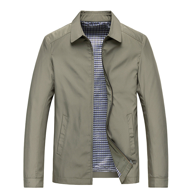 Windproof Jacket Harrington Zip Up Point Collar Checked Lining