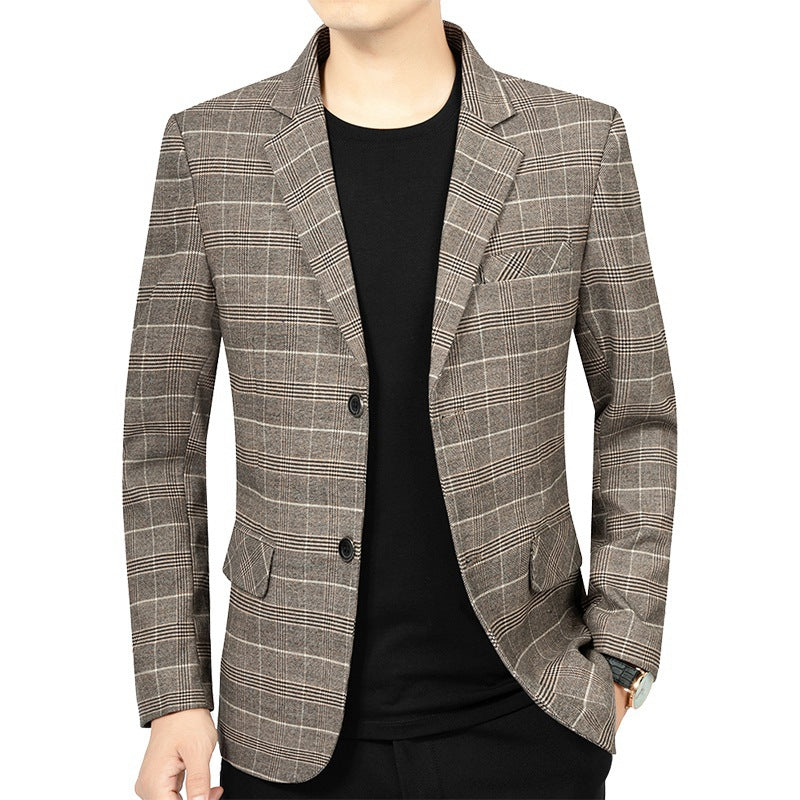 Men's Check Blazer Notch Lapel Single Breasted Smart Casual Jacket