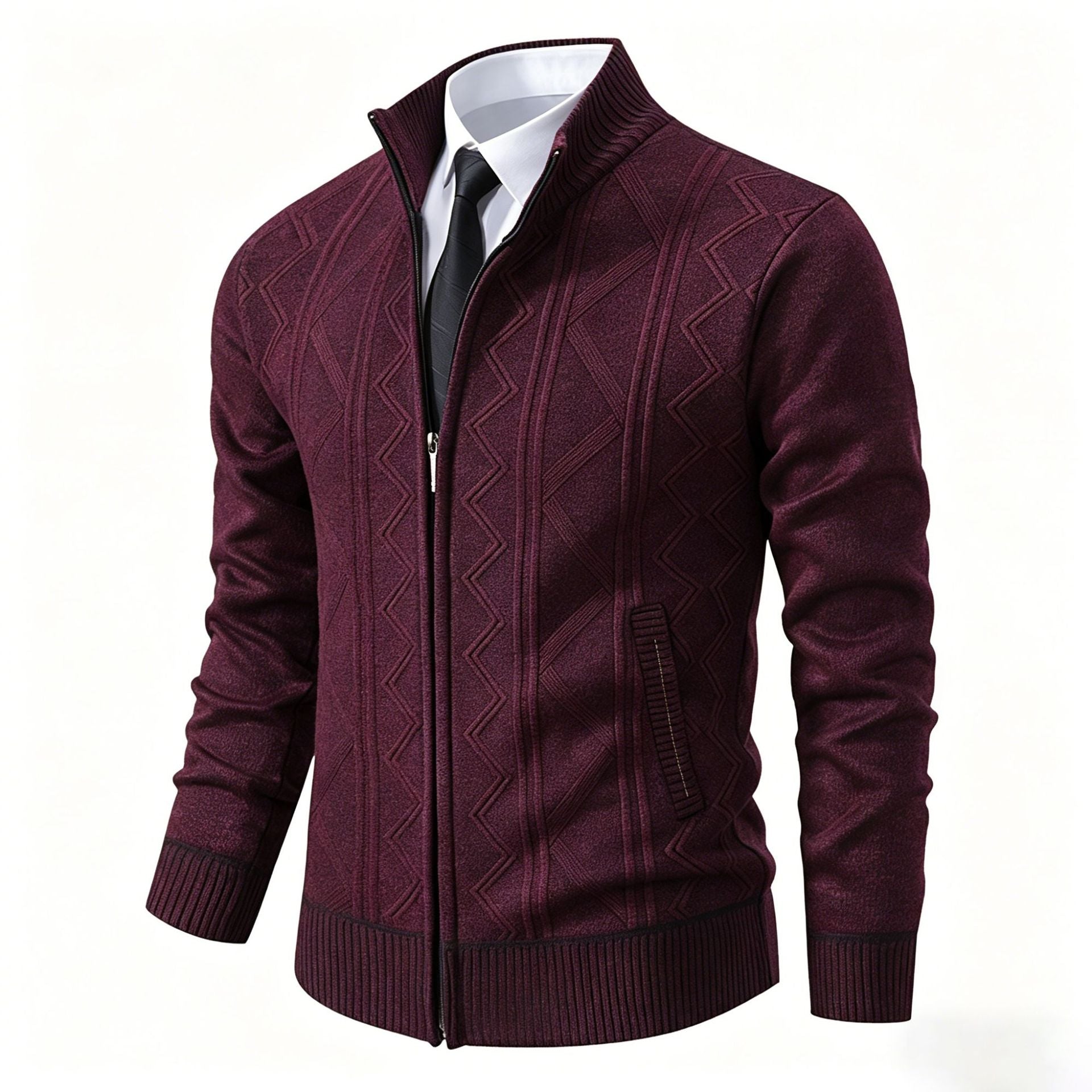 Men's Knit Cardigan Stand Collar Zip Front