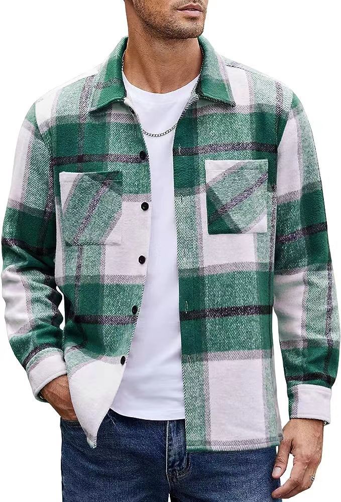 Men's Check Lapel Collar Button Front Cotton Polo