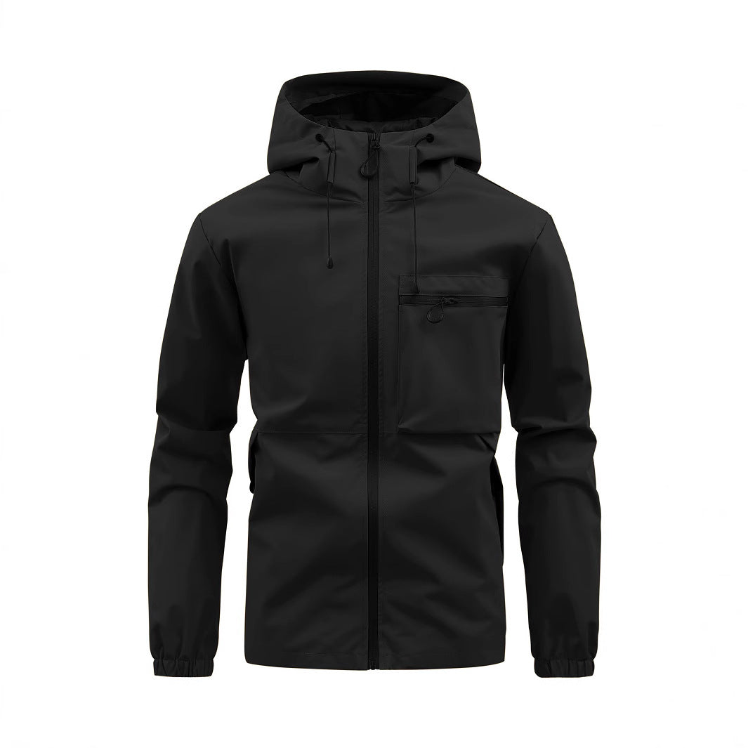 Men's Waterproof Windbreaker Hooded Zip Front
