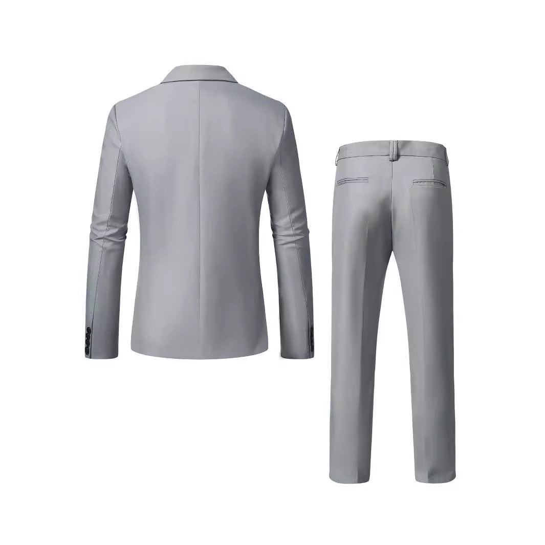 Single Button Suit Set Men Woven Fabric Slim Fit Notch Lapel Tapered Trouser Formal