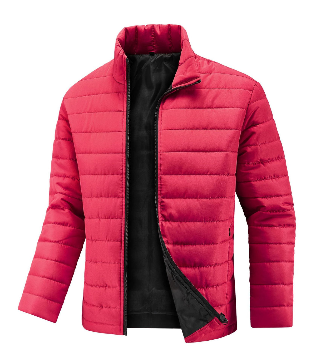 Men's Padded Puffer Jacket Stand Collar Slim Fit Full Zip