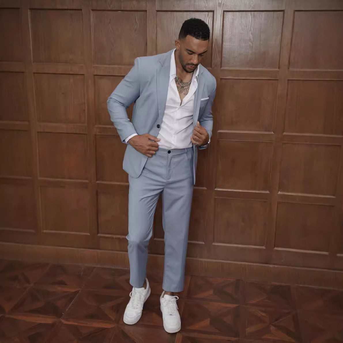 Suit Woven Fabric Notch Lapel Slim Fit Two Piece