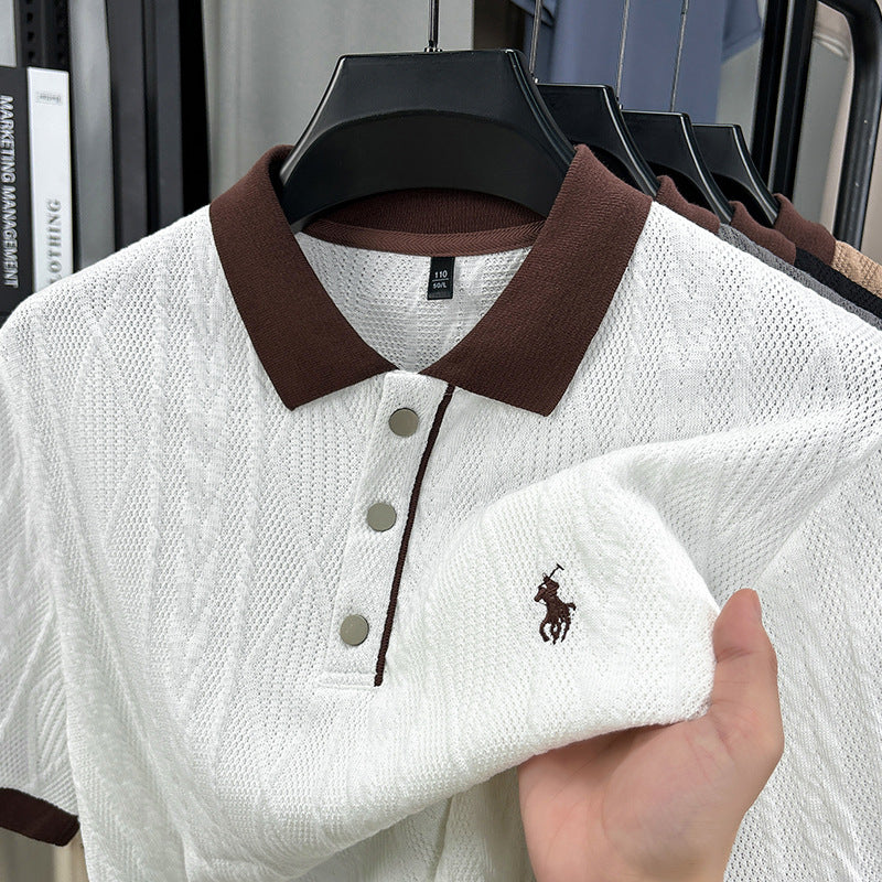 <font dir="auto" style="vertical-align: inherit;"><font dir="auto" style="vertical-align: inherit;">2026 Summer New Arrival: Men's Knitted Short-Sleeve Sweater with Jacquard Embroidered Collar, Korean Style, Fashionable Fit for Middle-Aged Men.</font></fo