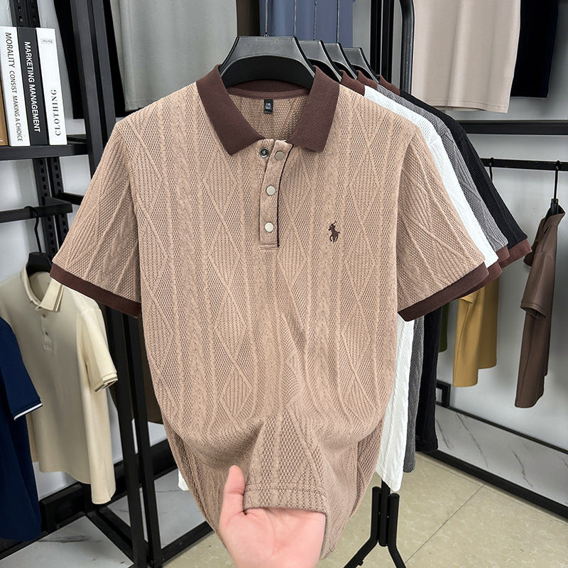 <font dir="auto" style="vertical-align: inherit;"><font dir="auto" style="vertical-align: inherit;">2026 Summer New Arrival: Men's Knitted Short-Sleeve Sweater with Jacquard Embroidered Collar, Korean Style, Fashionable Fit for Middle-Aged Men.</font></fo