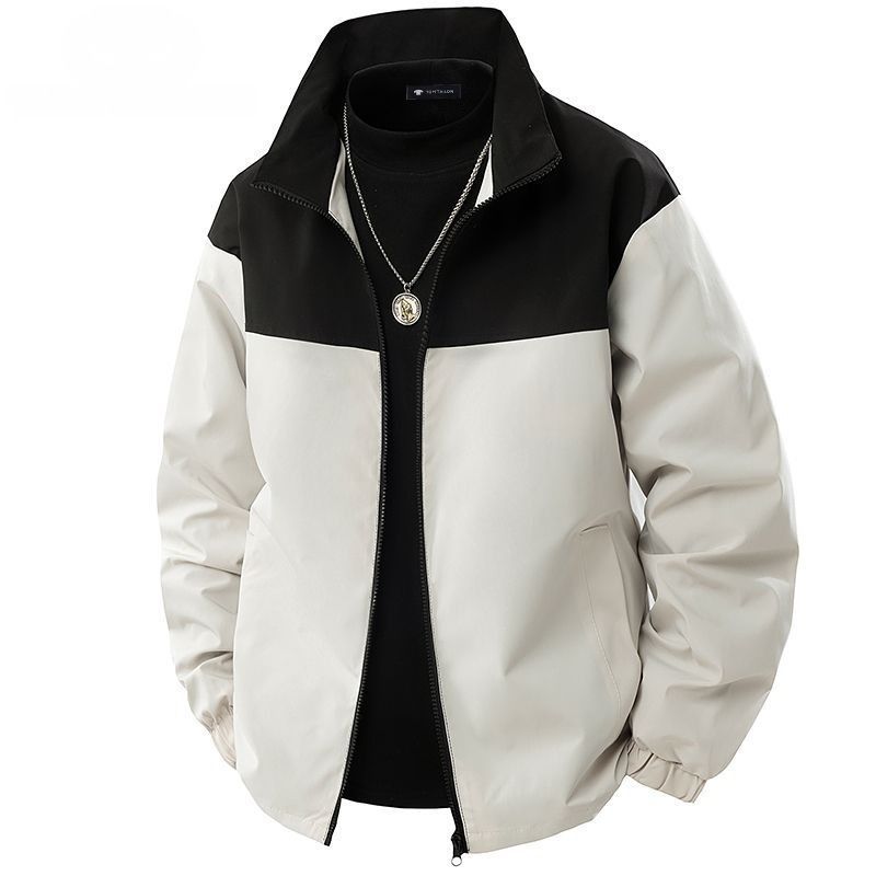 Men's Patchwork Jacket Stand Collar Loose Fit