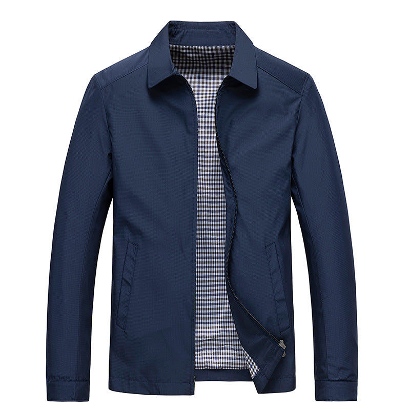 Windproof Jacket Harrington Zip Up Point Collar Checked Lining