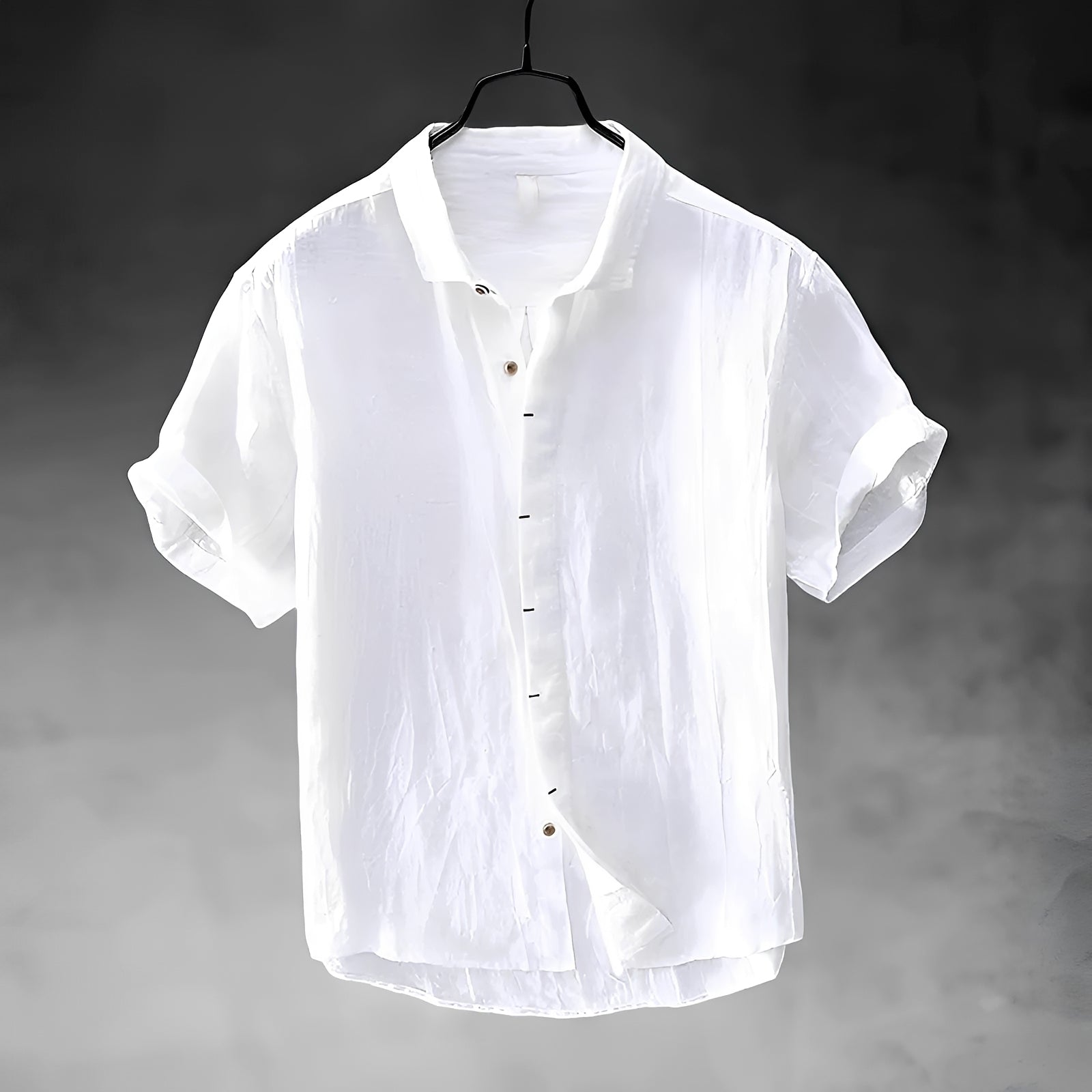 Top Linen Men's Turn Down Collar Short Sleeve Button Placket