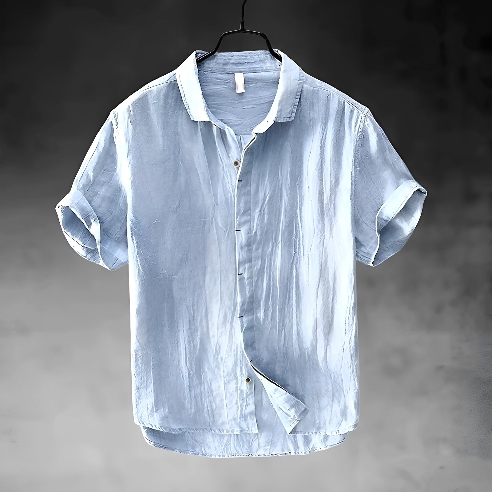Top Linen Men's Turn Down Collar Short Sleeve Button Placket