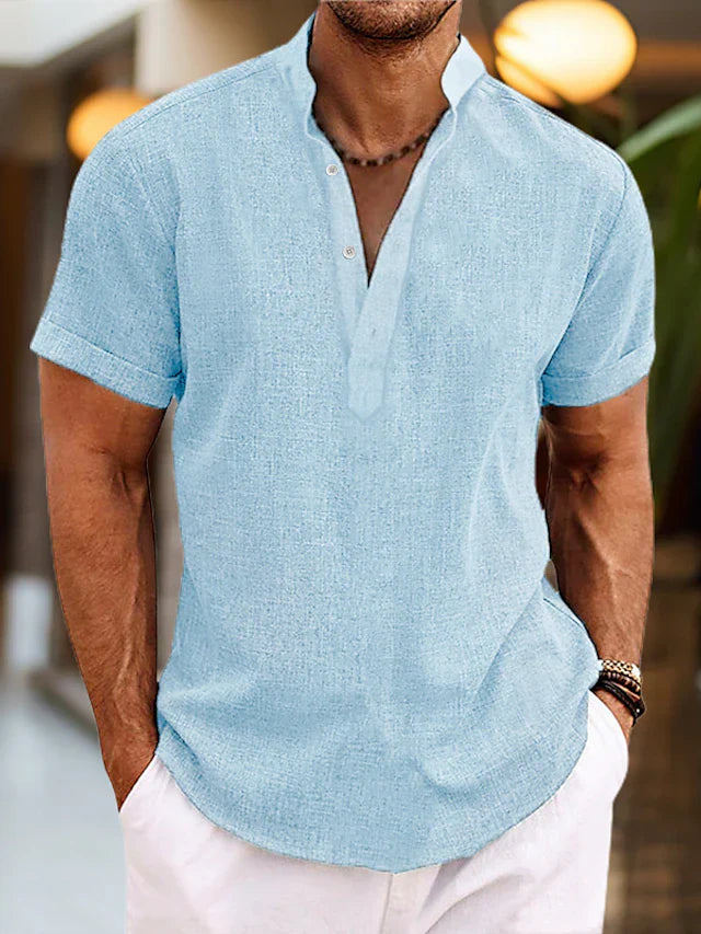 Men's Polo Shirt Linen V Neck