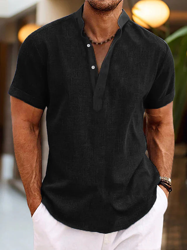 Men's Polo Shirt Linen V Neck
