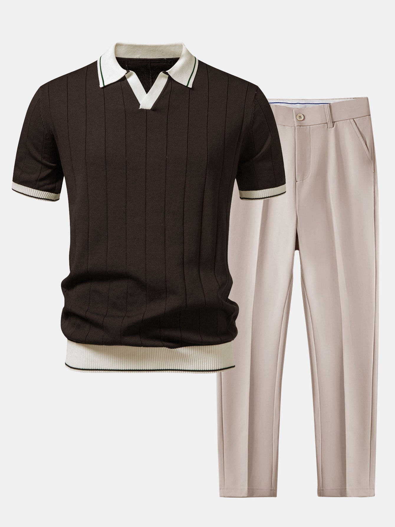 Men's Polo Shirt Knit Tapered Trousers Set Cotton