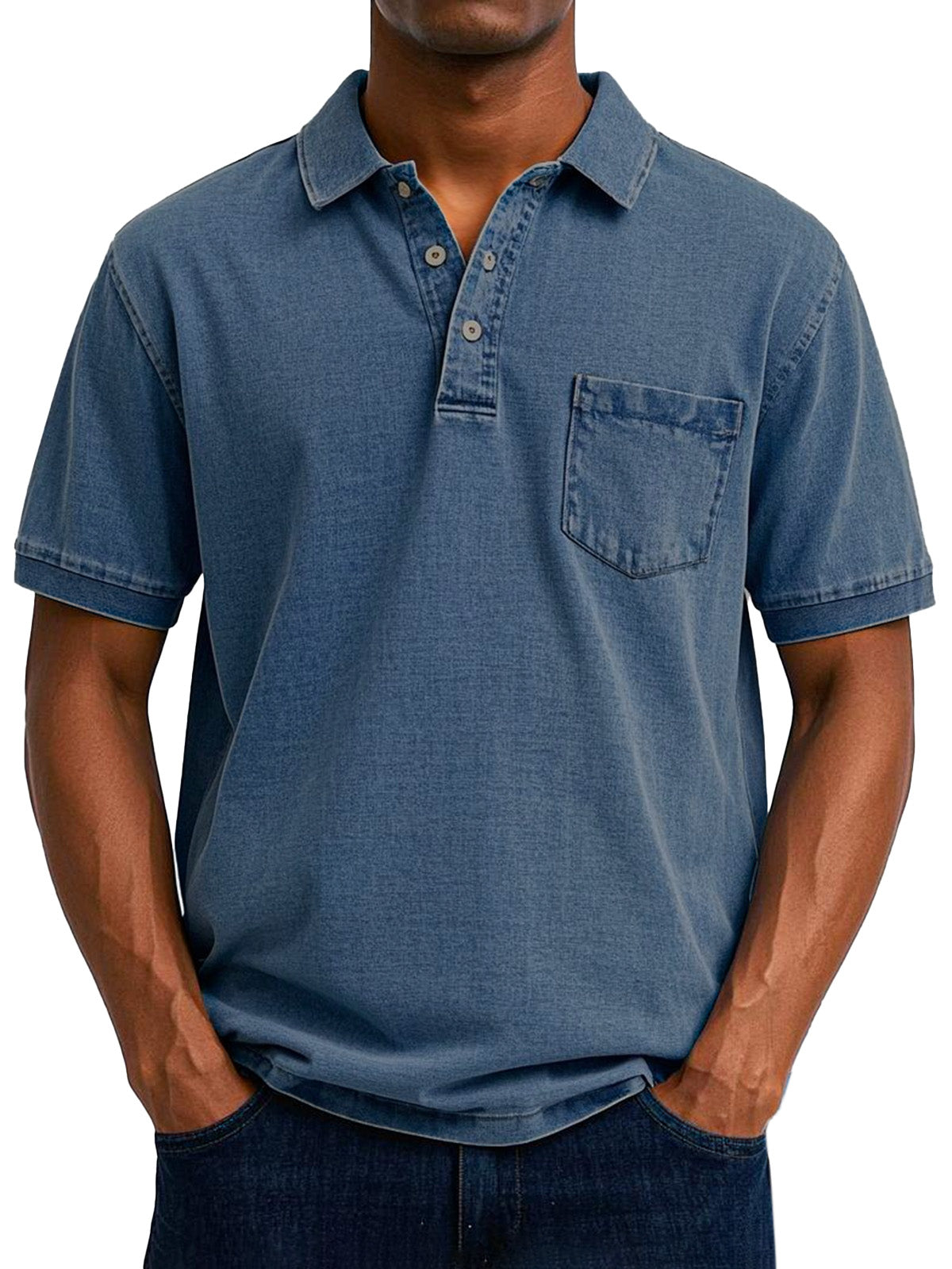 Men's Polo Shirt Cotton Denim Washed Short Sleeve