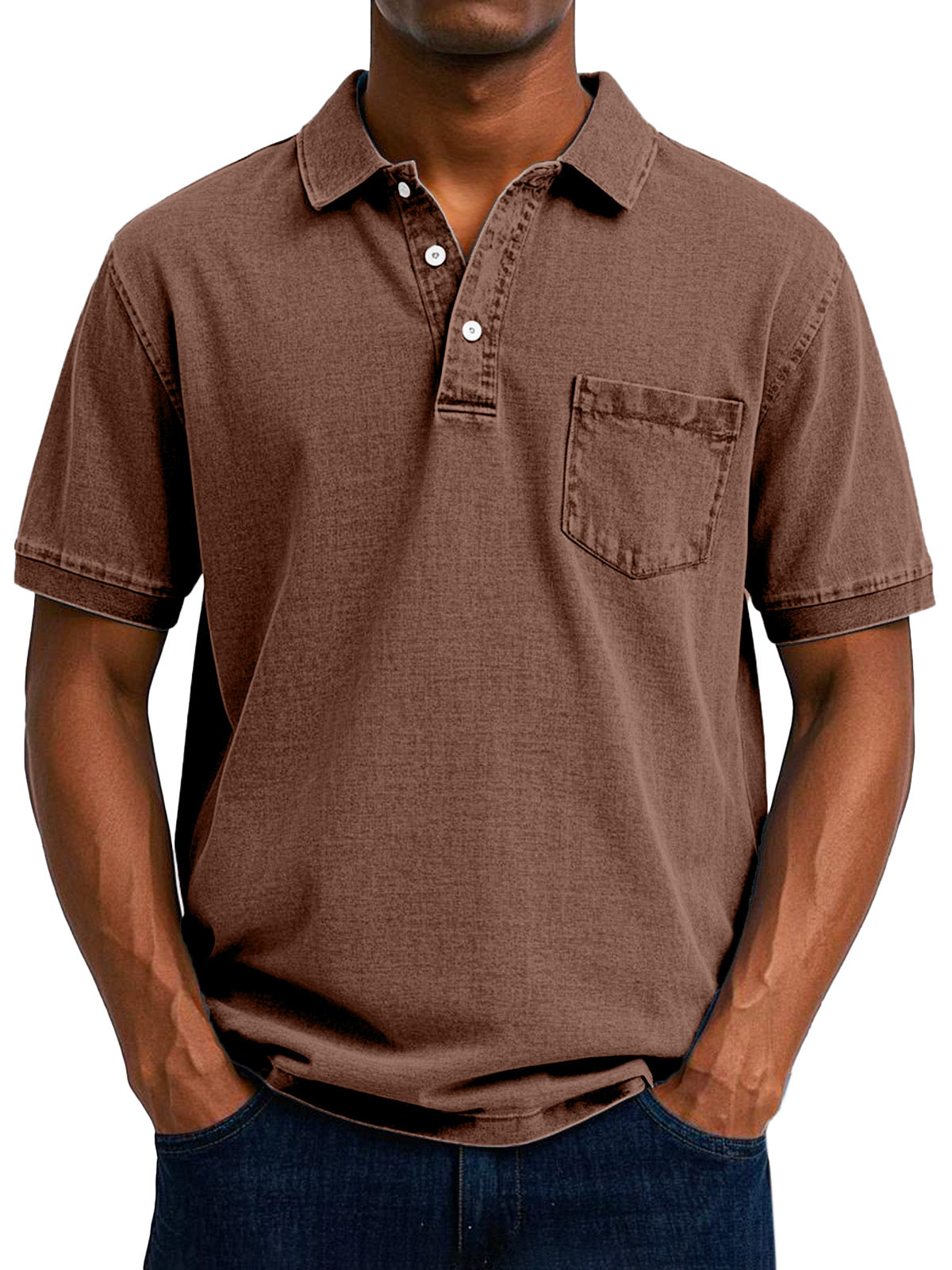 Men's Polo Shirt Cotton Denim Washed Short Sleeve