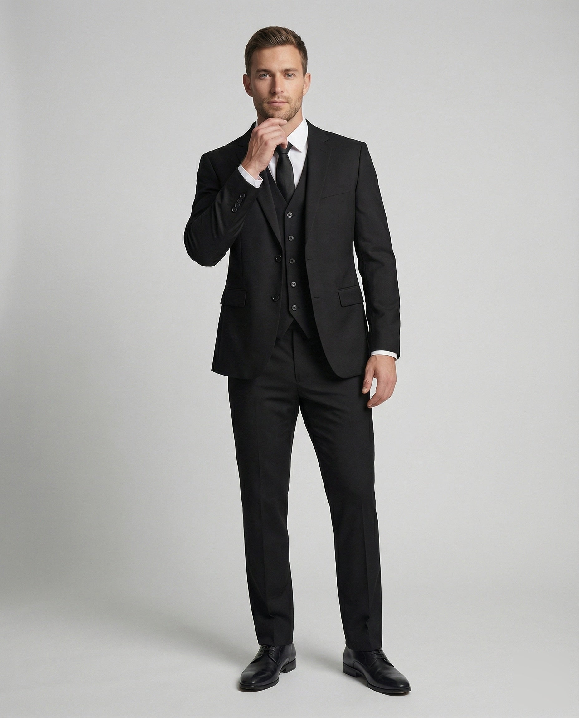 Three Piece Classic Suit Set Men Woven Fabric Notch Lapel Waistcoat Straight Fit Formal