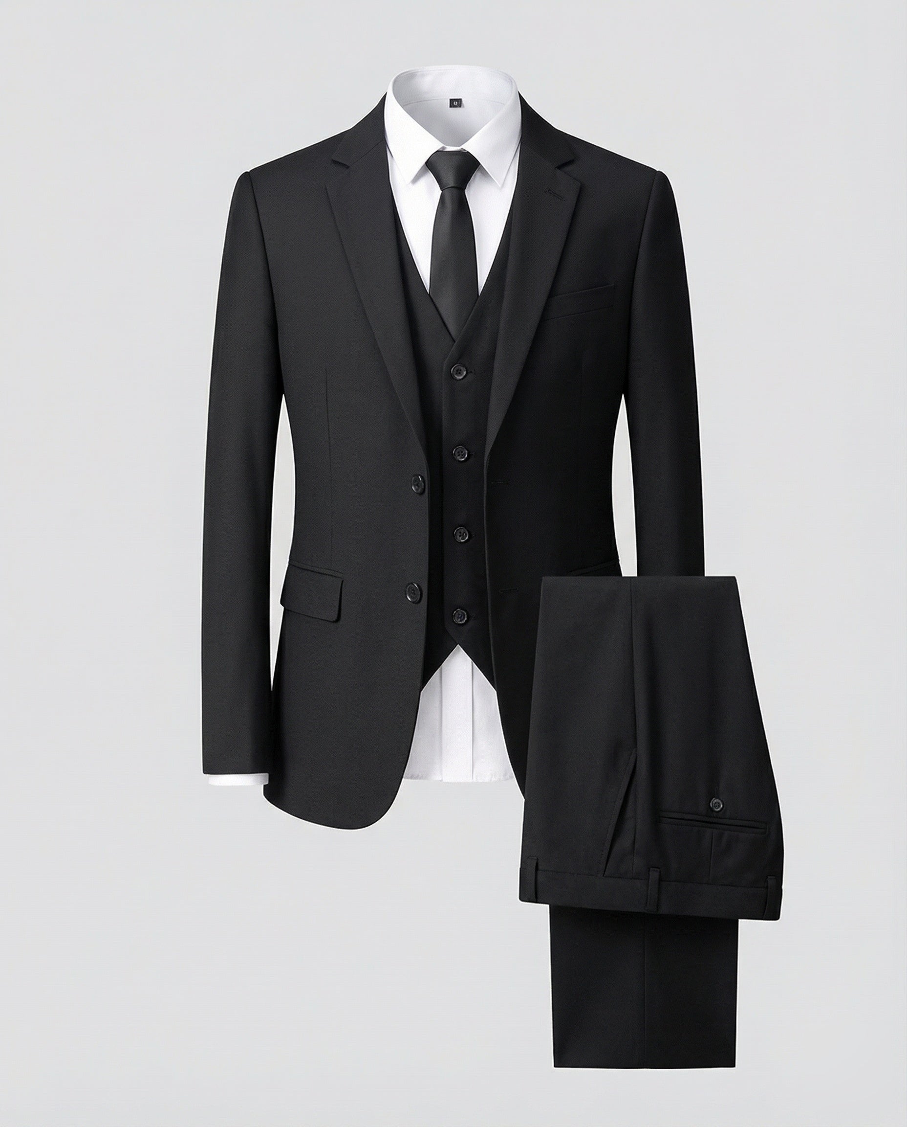 Three Piece Classic Suit Set Men Woven Fabric Notch Lapel Waistcoat Straight Fit Formal