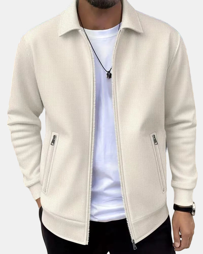 Men's Track Jacket Zip Front Textured Casual Wear