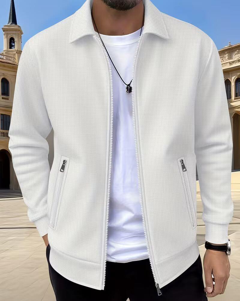 Men's Track Jacket Zip Front Textured Casual Wear