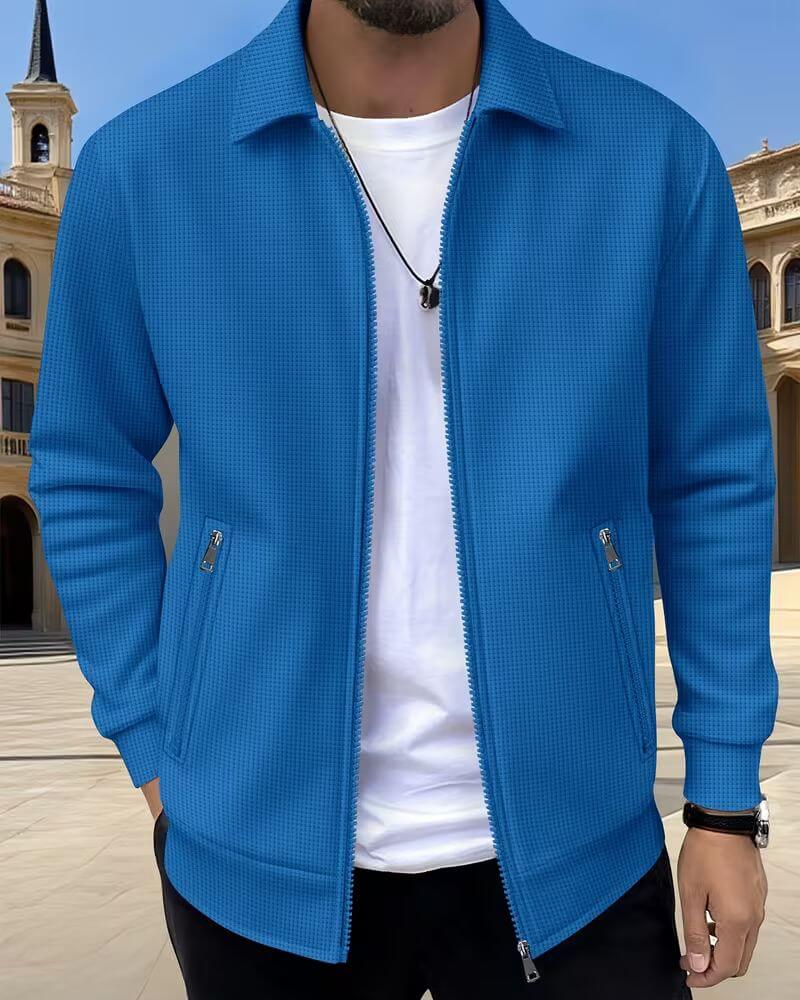 Men's Track Jacket Zip Front Textured Casual Wear