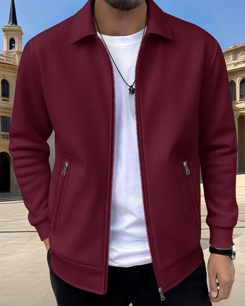 Men's Track Jacket Zip Front Textured Casual Wear
