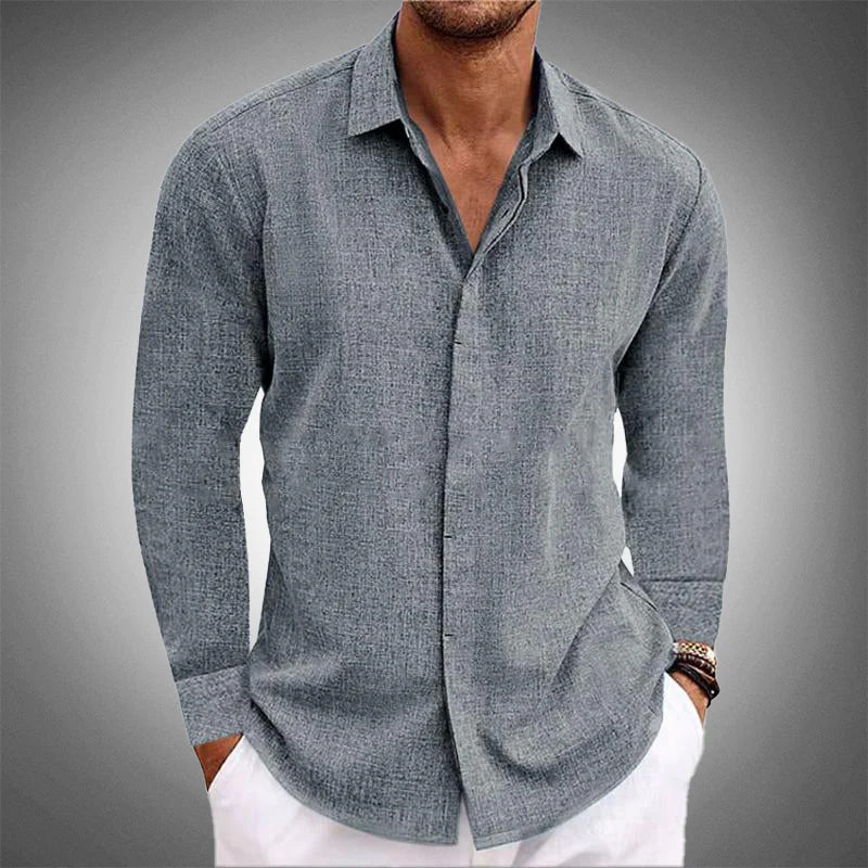 Long Sleeve Linen Shirt Linen Relaxed Fit Standard Collar Casual Summer