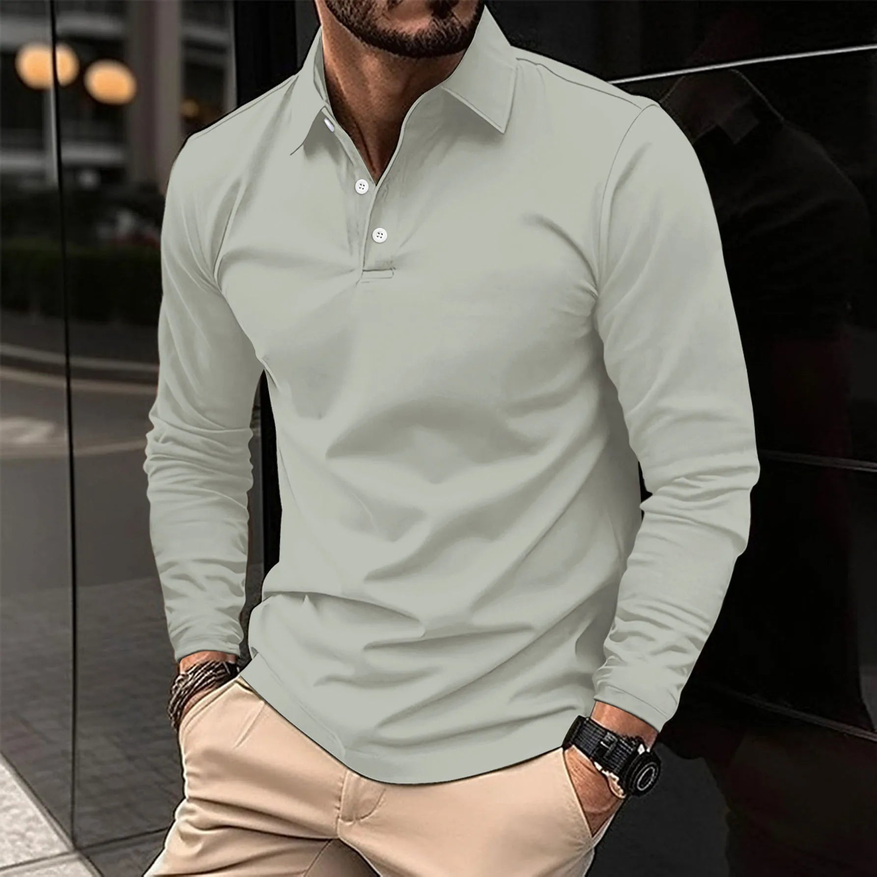Polo Shirt Slim Fit Long Sleeve Point Collar