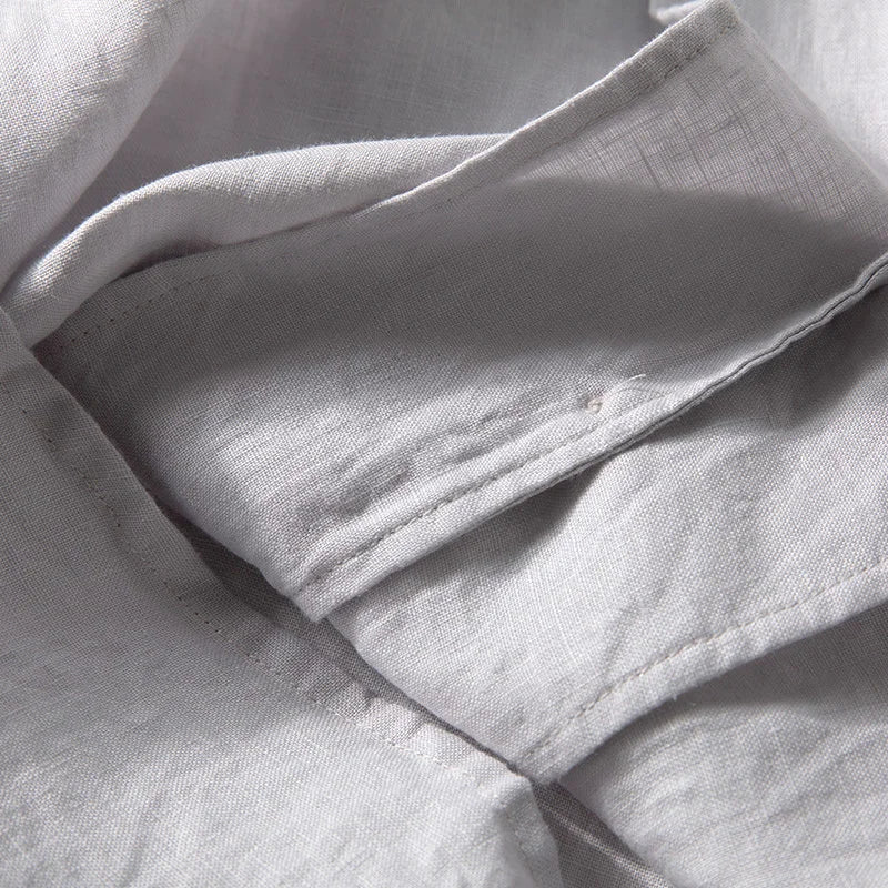 Linen Shirt Men Short Sleeve Camp Collar Summer Top