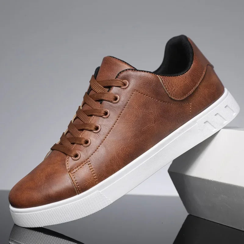 Men's Leather Trainers Lace Up Cupsole Smart Casual Low Top