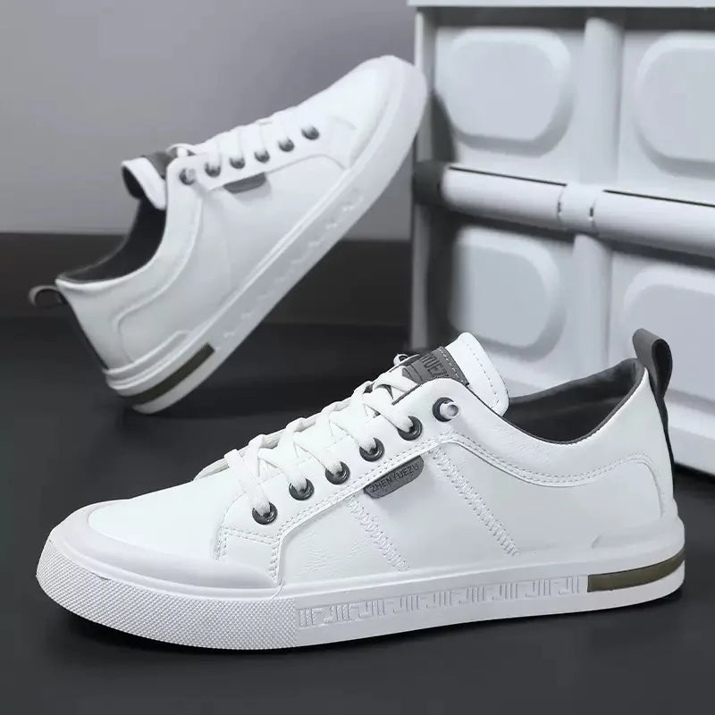 Men's Leather Sneakers Lace Up Cushioned Insole Low Top Casual