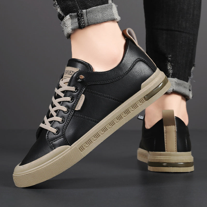 Men's Leather Sneakers Lace Up Cushioned Insole Low Top Casual